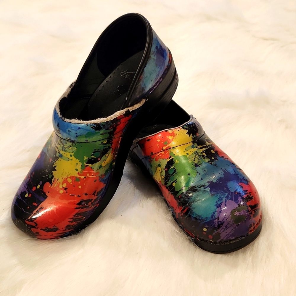 Dansko Paint Splatter Clogs 39